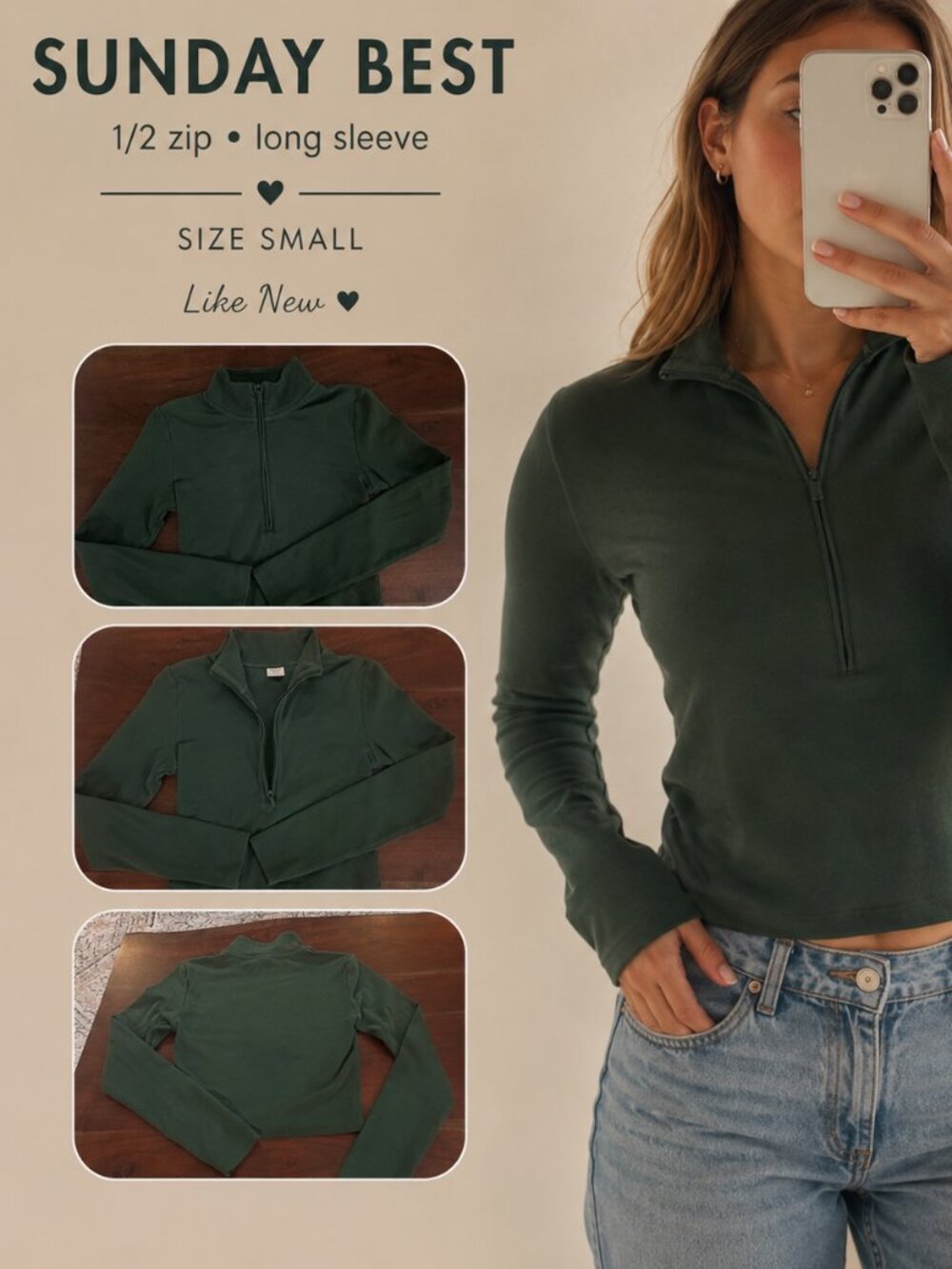 Sunday Best • 1/2 zip • long sleeve • size small - Picture 1 of 12